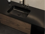 Plan vasque lavabo intégré au angle arrondi, sur mesure, Largeur 60 à 200 cm x Profondeur 40 à 60 cm, résine minérale ACRYSTONE® Finition lisse mate, Livraison Offerte et Rapide.